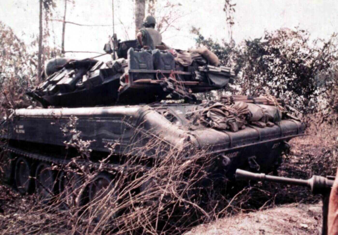 Sheridan tank of the 11th Armored Division with an M3 Grease Gun