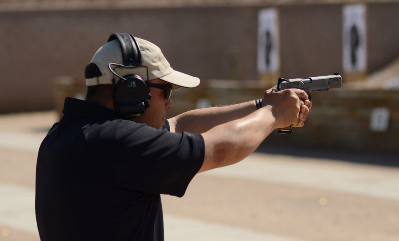 Man testing an Heirloom Precision 1911