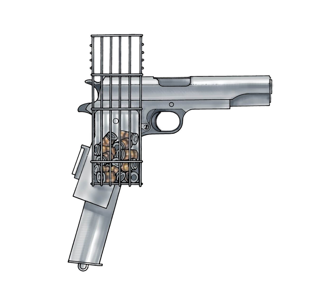 Drawing of M1911 with special cage