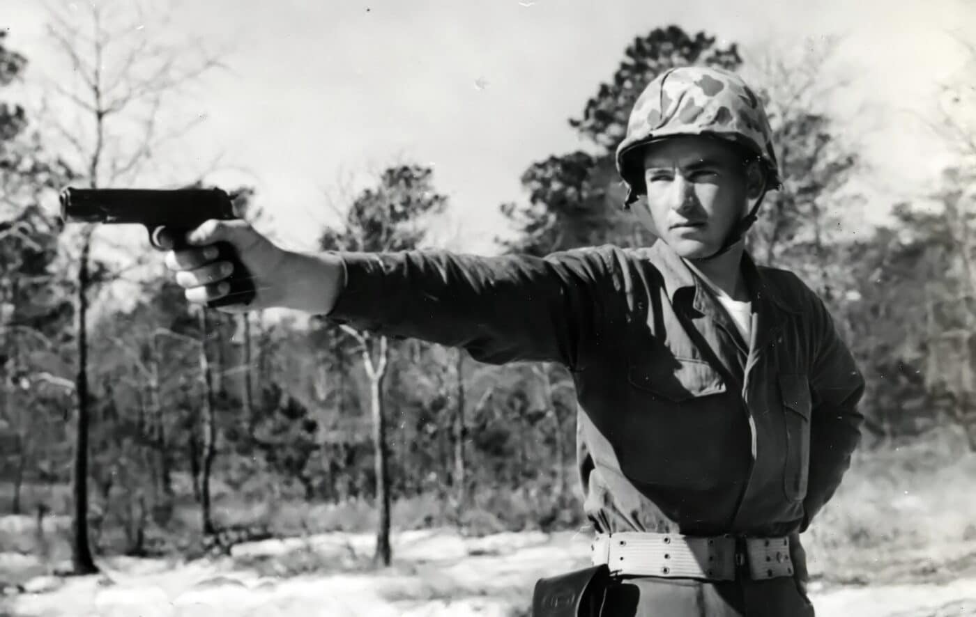 US Marine wielding a M1911 in the Korean War