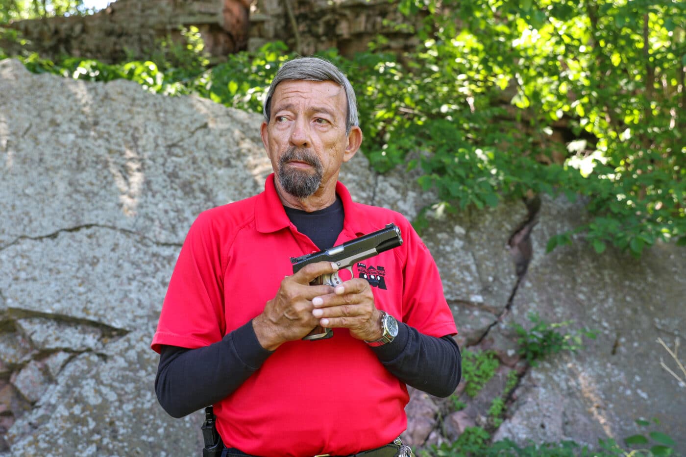 Massad Ayoob with 1911 pistol