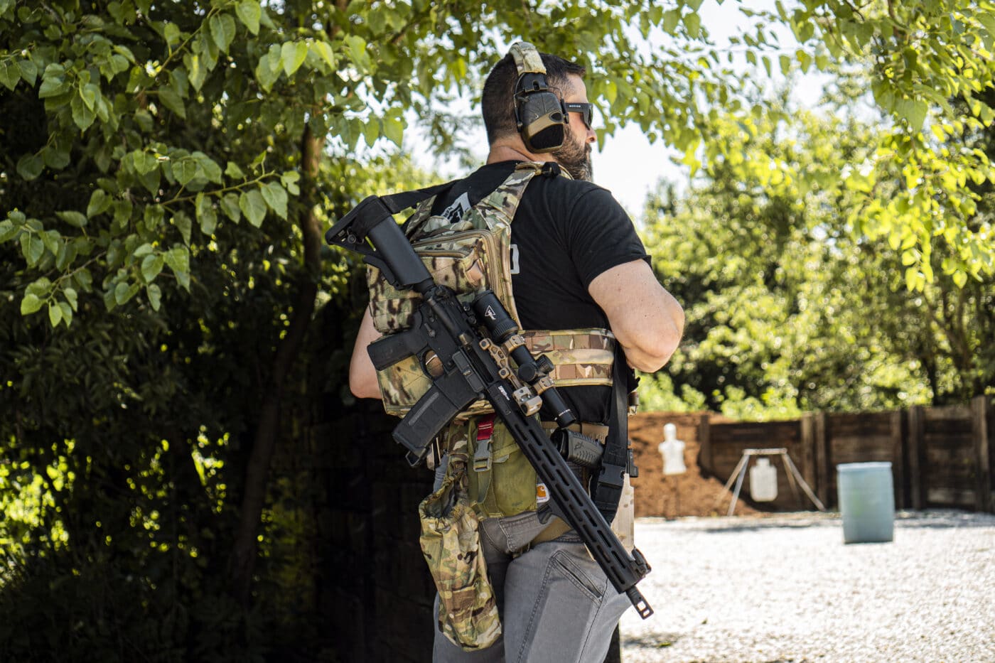 Two-point sling on back of man