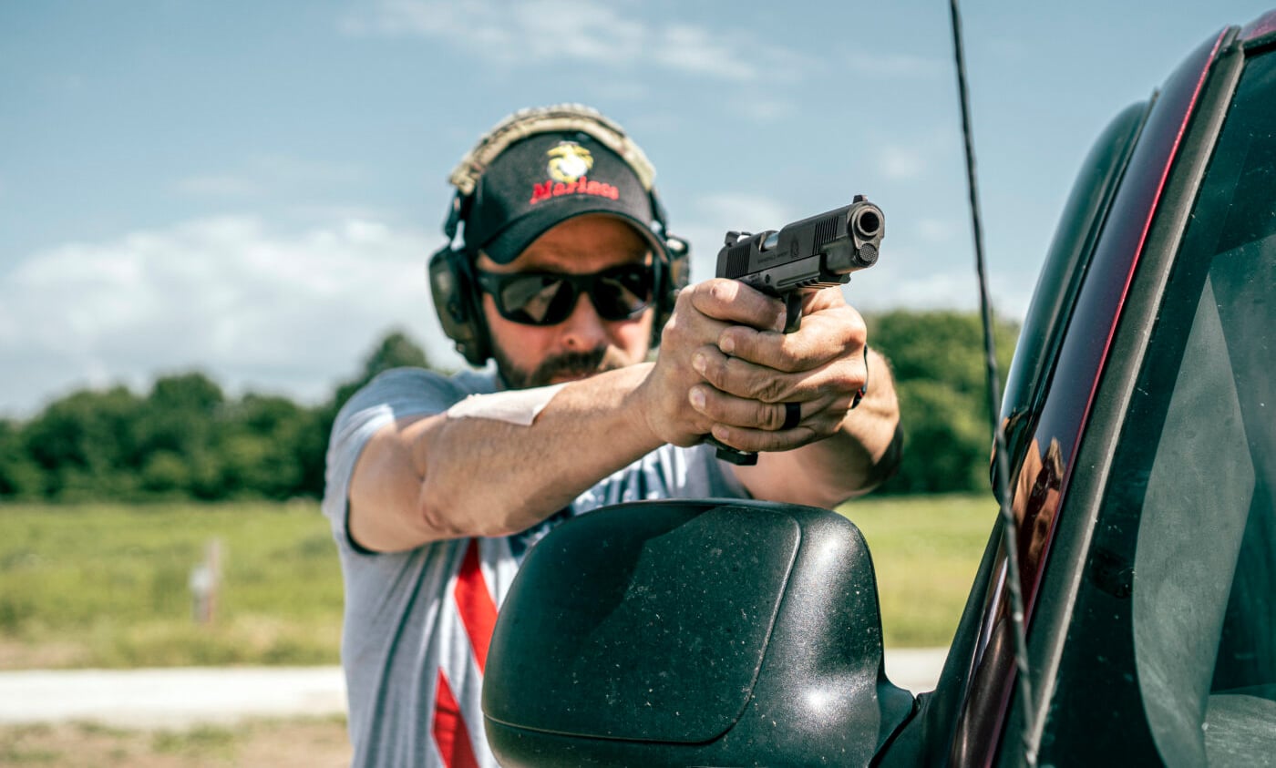 Man shooting Springfield Loaded Marine Corps Operator 1911 in .45 ACP