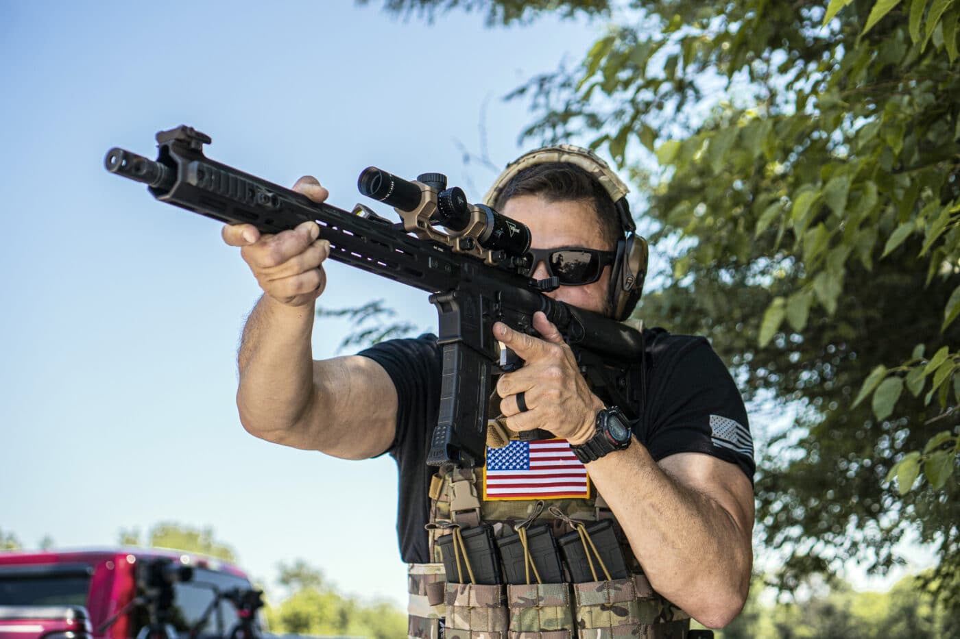 Man using a single point sling with rifle