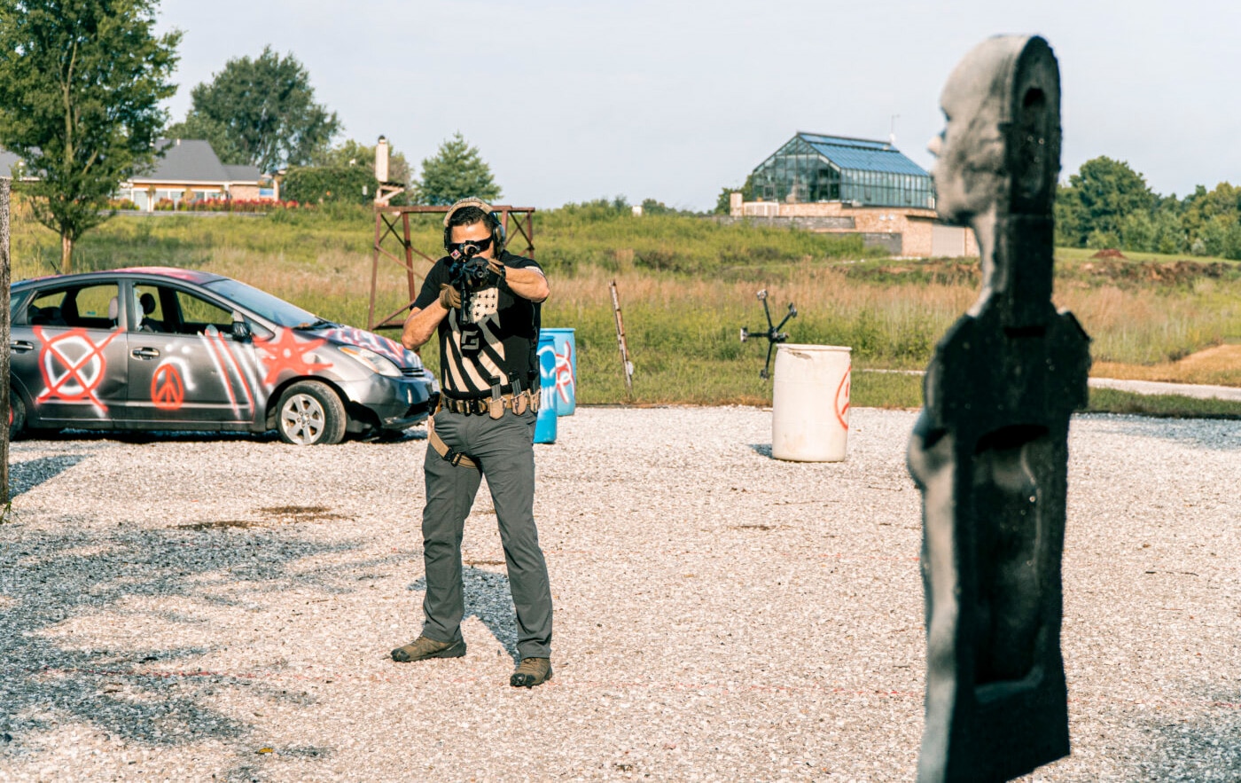 Man using 3D shooting targets during training