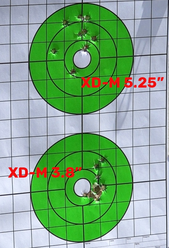 Target measurements for the XD-M Elite comparison testing