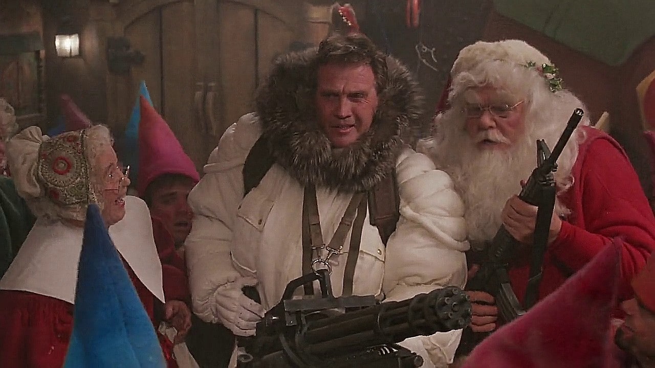 Lee Majors with minigun in Scrooged