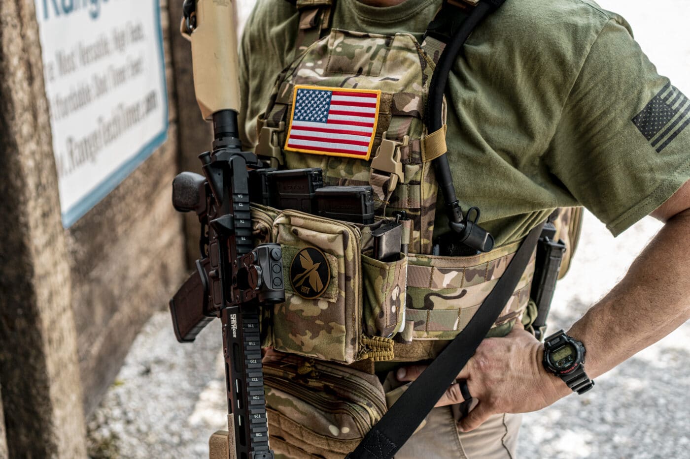 RAC Plate Carrier in camo color being worn by a man