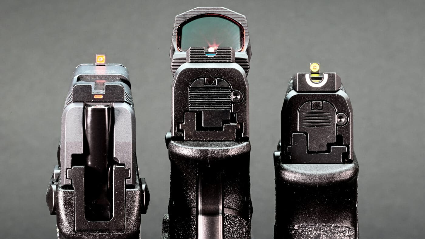 Various types of pistol sights