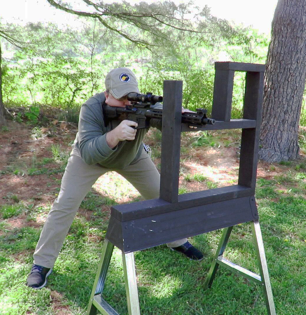 Man using the shooting barricade on the range