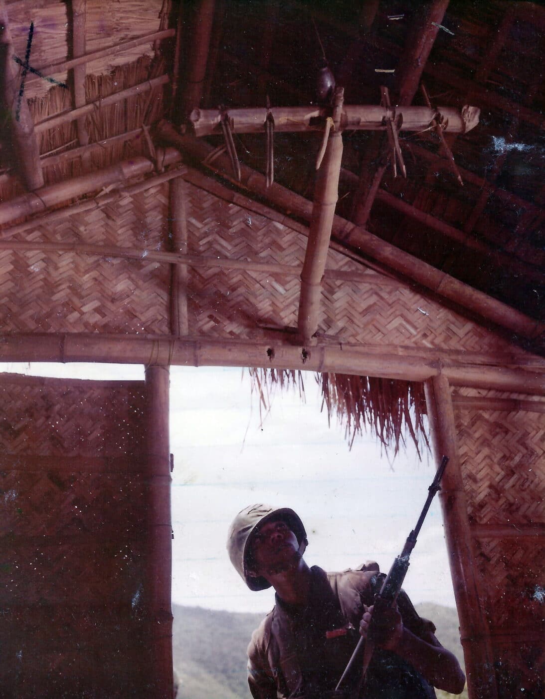 Deadfall trap demonstrated during the Vietnam War