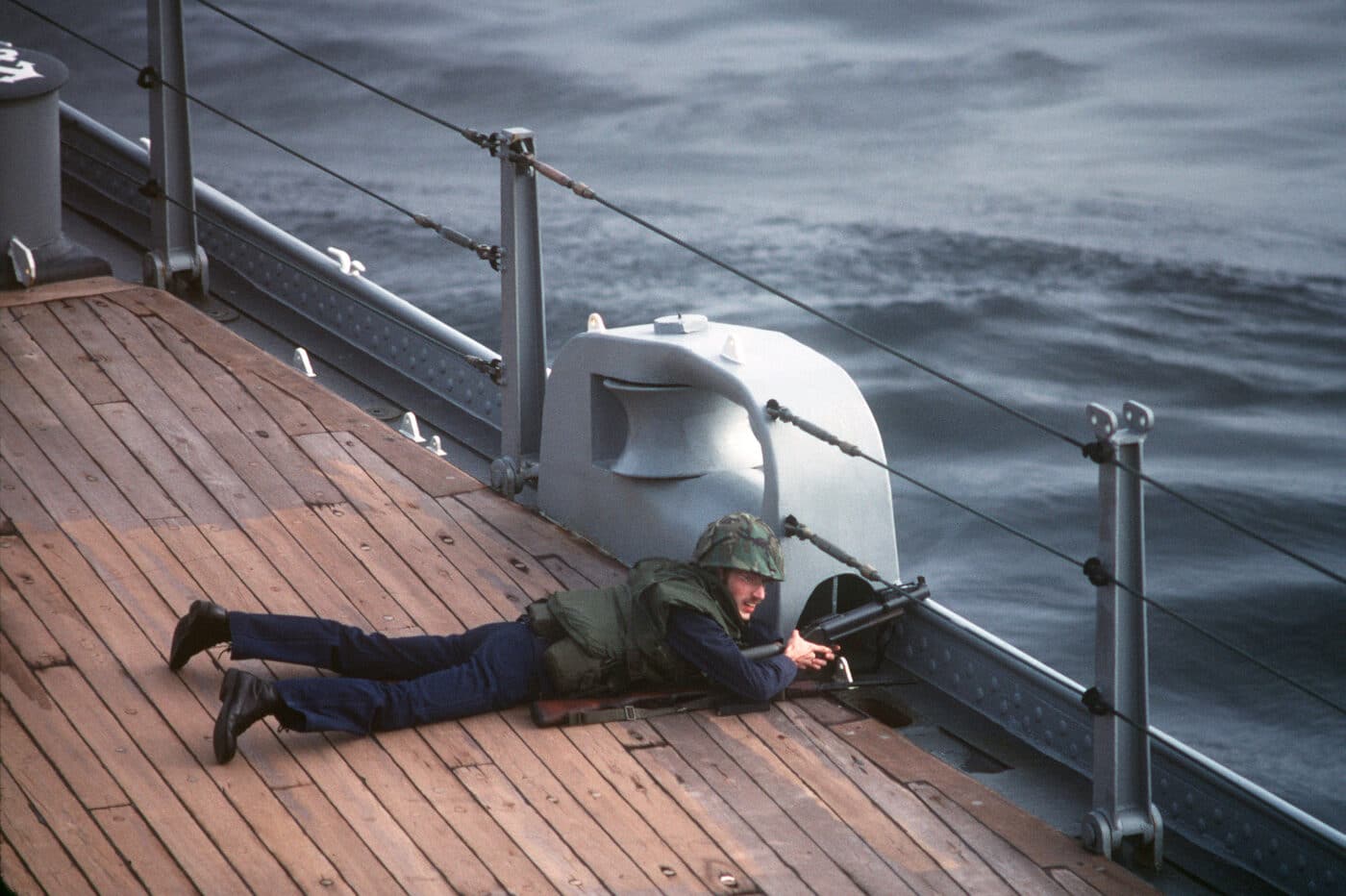 M14 rifle used by soldier on the USS Iowa