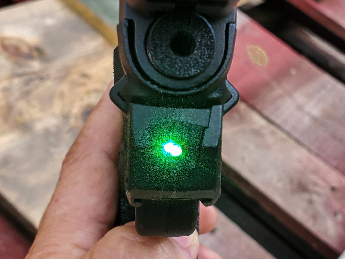Green laser from the Crimson Trace Laserguard Hellcat
