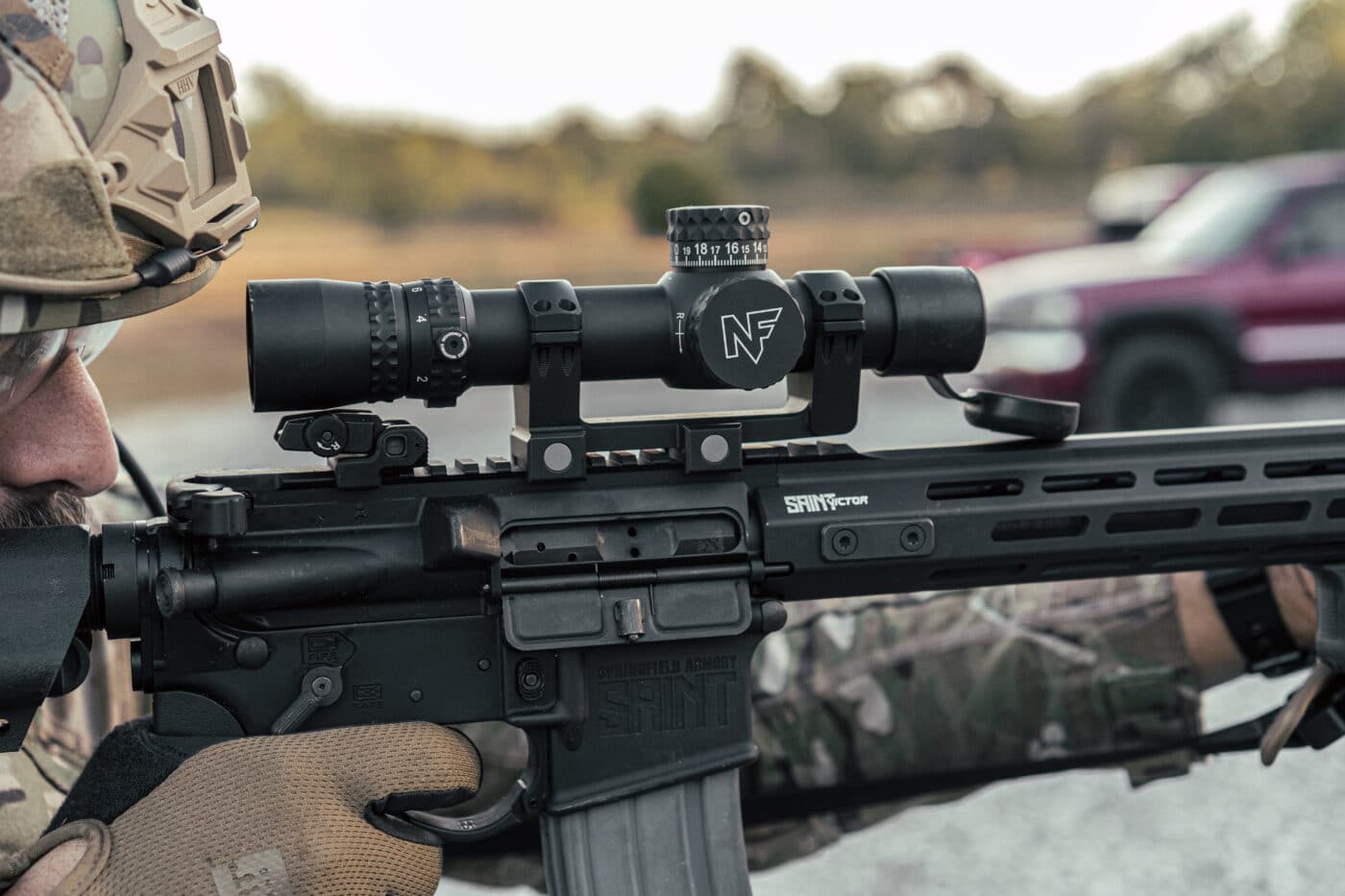 Solder using Nightforce scope mounted on a Springfield Armory SAINT AR-15