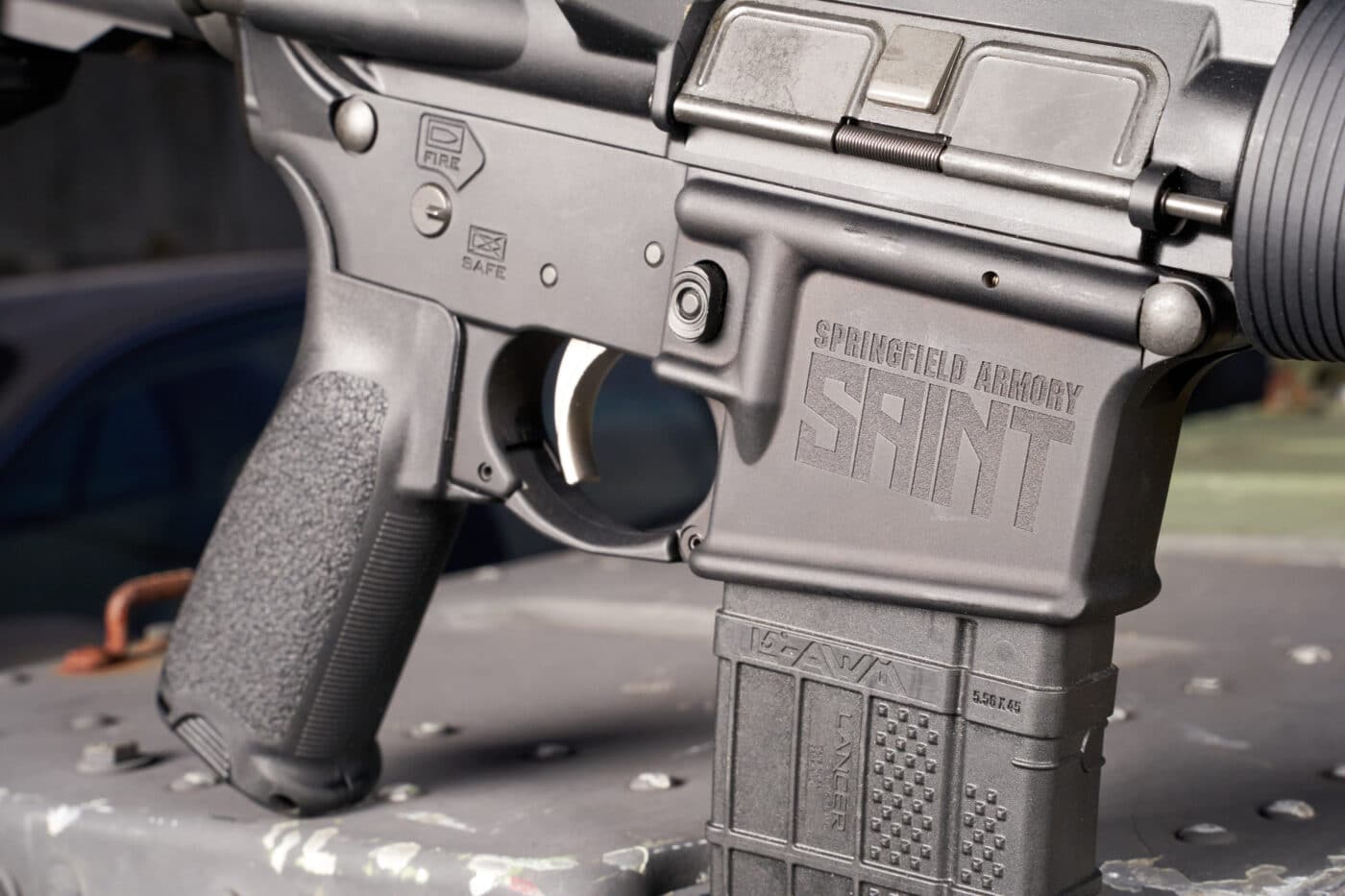 Springfield Armory logo on AR15 SAINT rifle