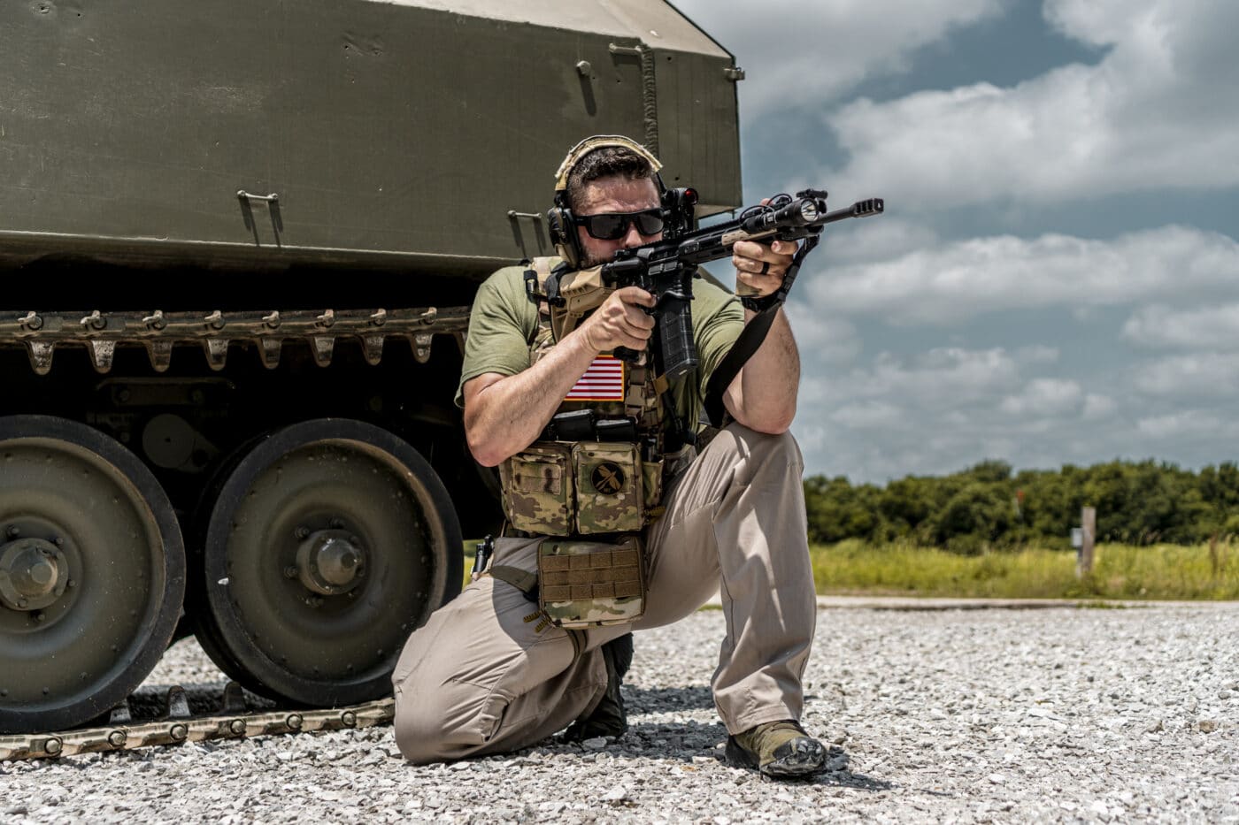 Man testing the Unity Tactical FAST mount on the range