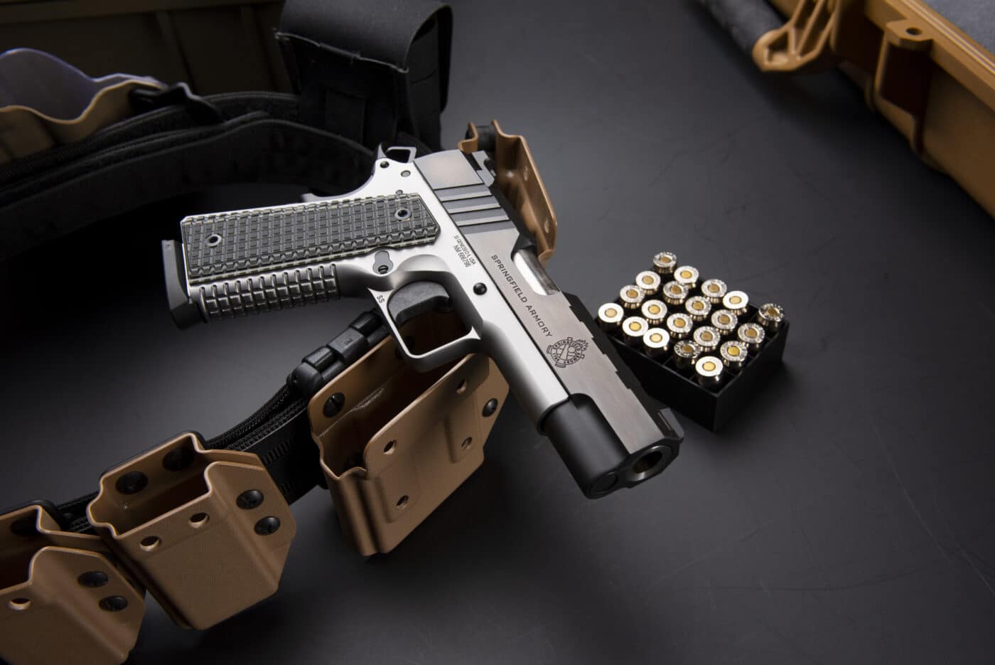 Springfield Armory Emissary 4.25" .45 ACP pistol with tactical belt and ammo