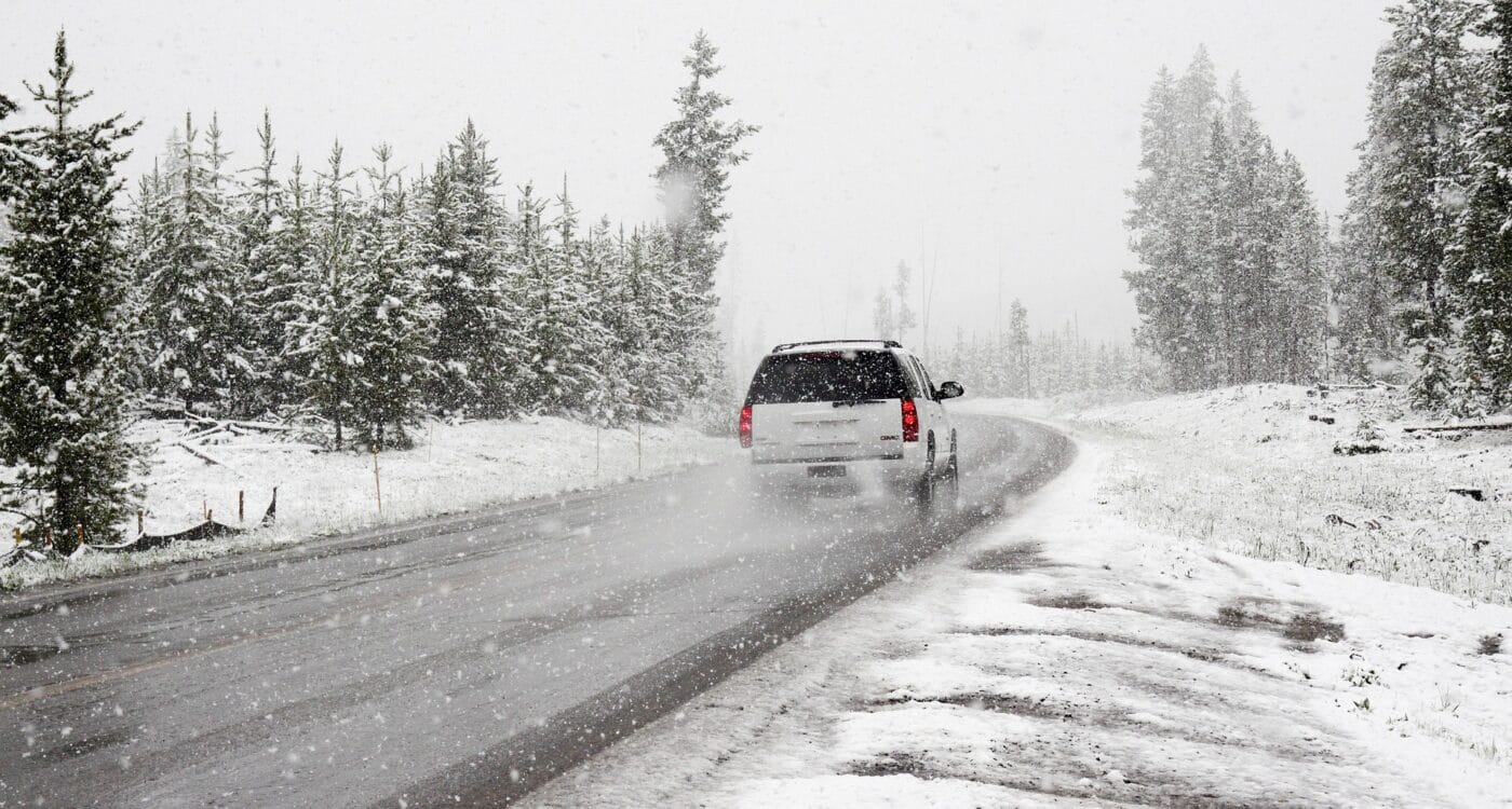 SUV driving on a winter road