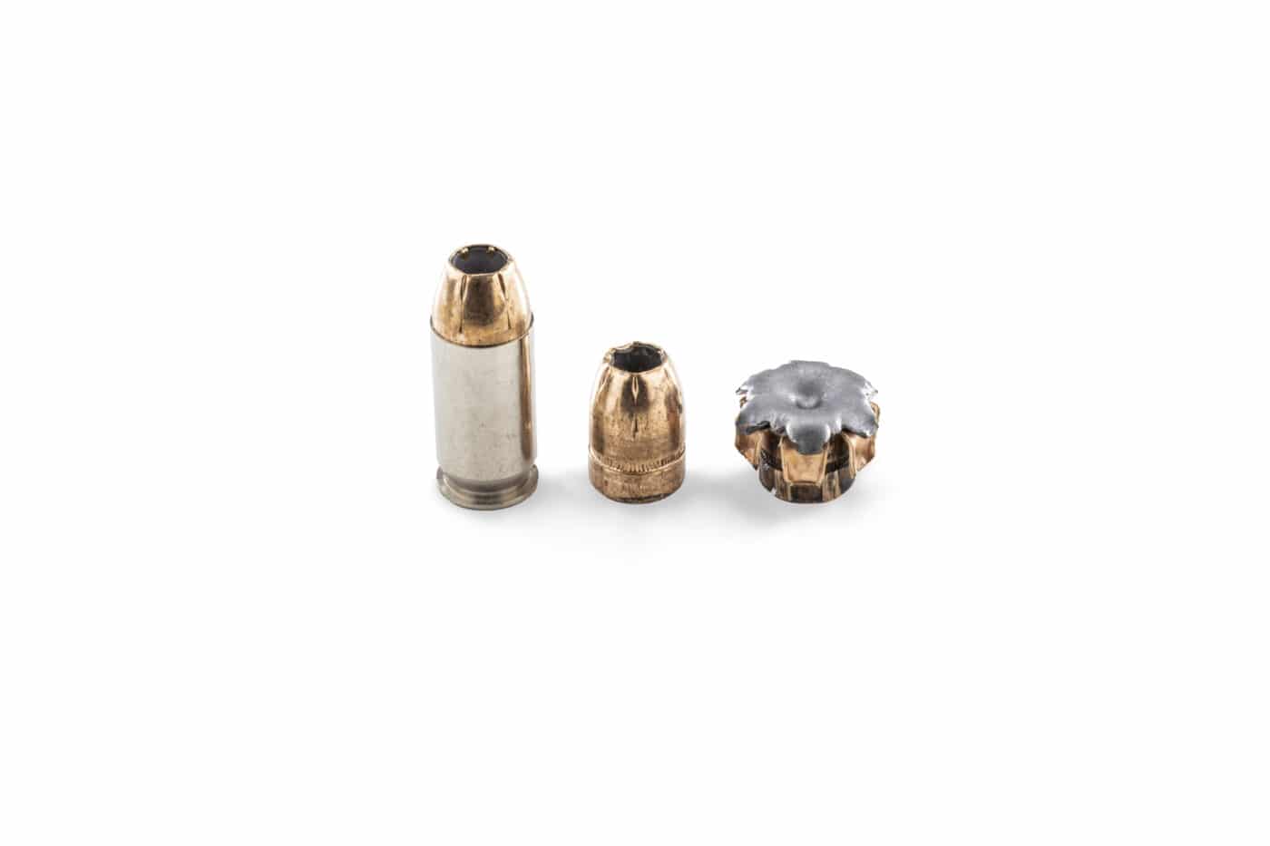 Unexpanded and expanded Federal Punch hollowpoint bullets
