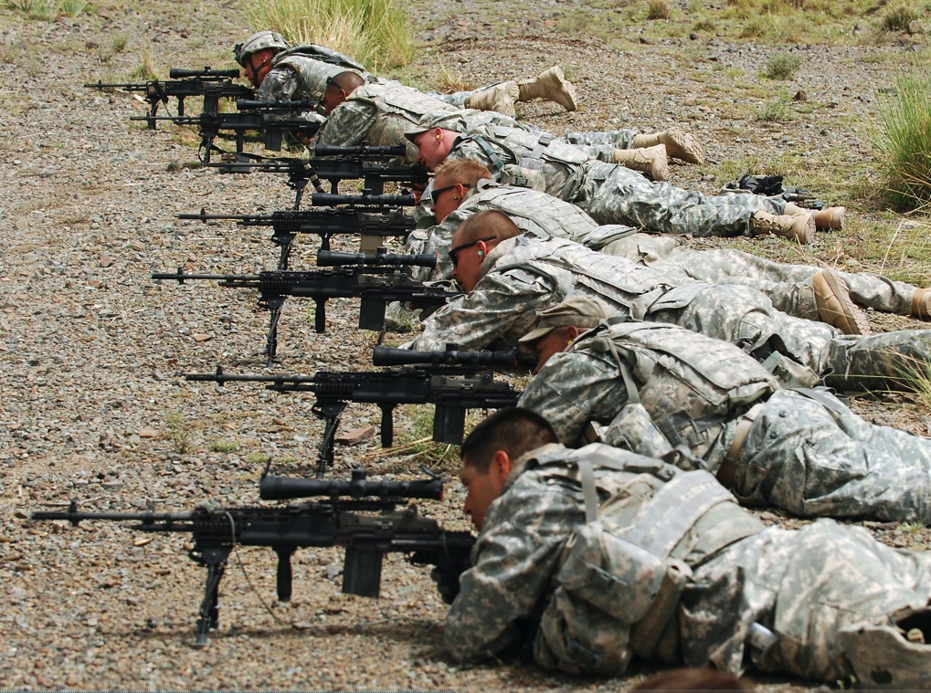 U.S. soldiers shooting M14 rifles