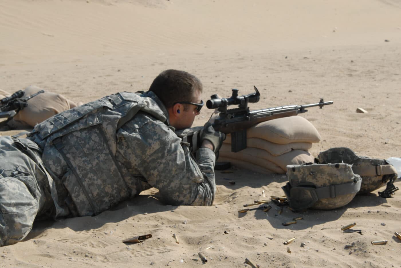 Squad designated marksman zeroing an M14 rifle