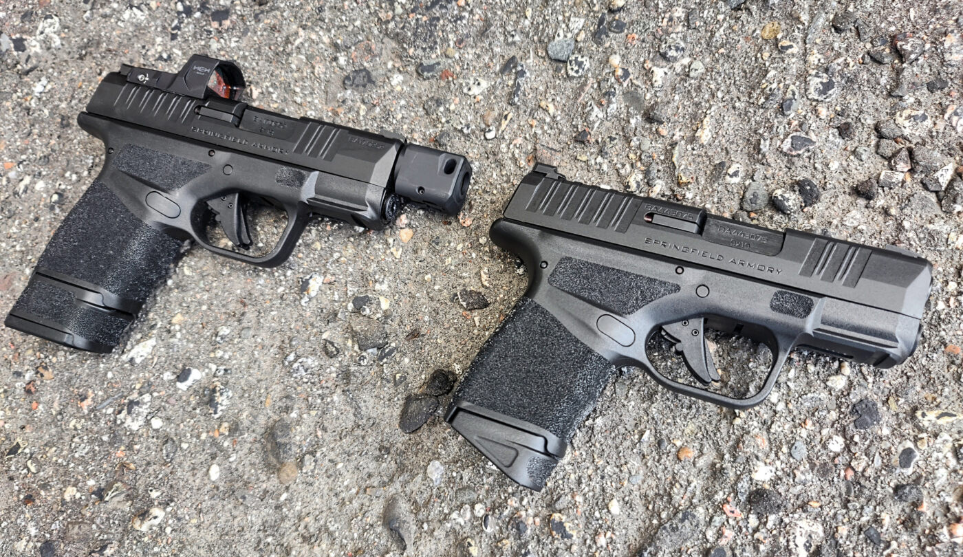 Angled view of the Hellcat pistols
