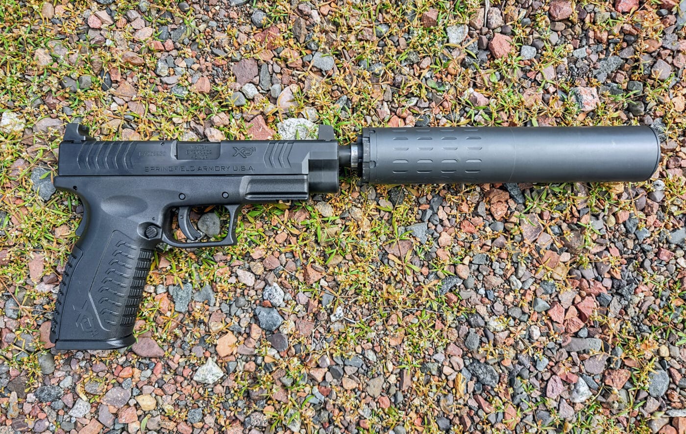 Springfield Armory pistol with suppressor