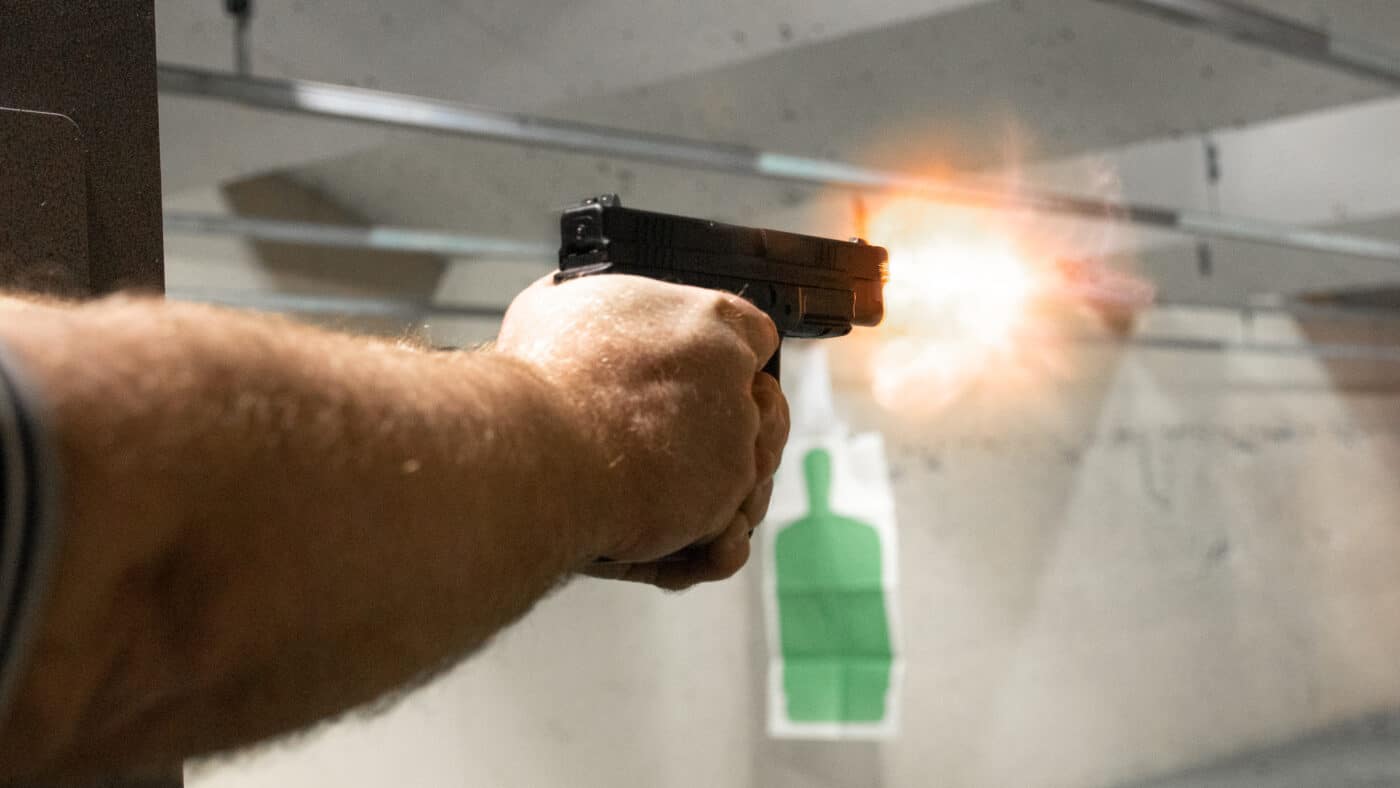 Man testing the XD9 Tactical on the range