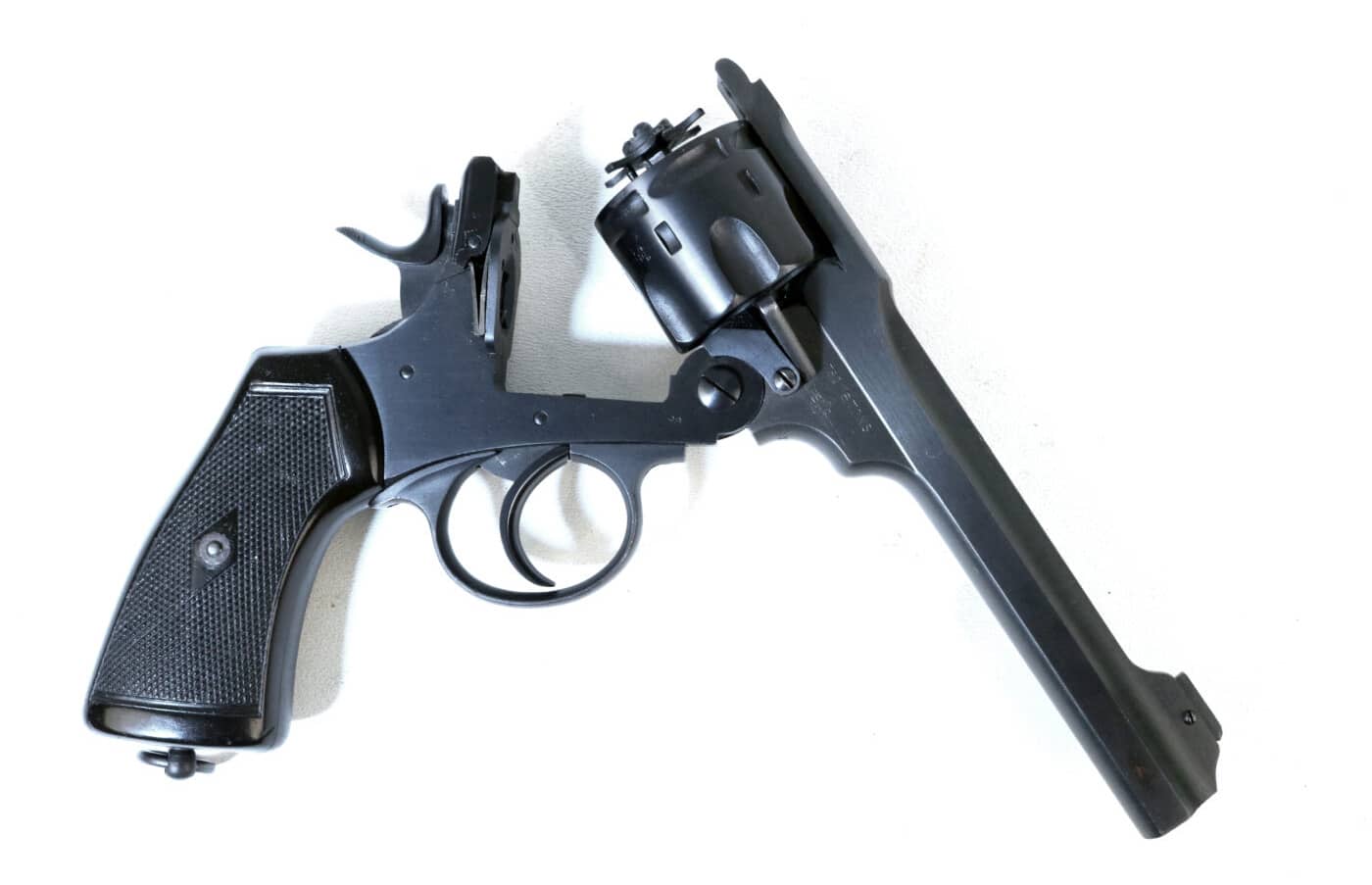 Top break action of Webley revolver