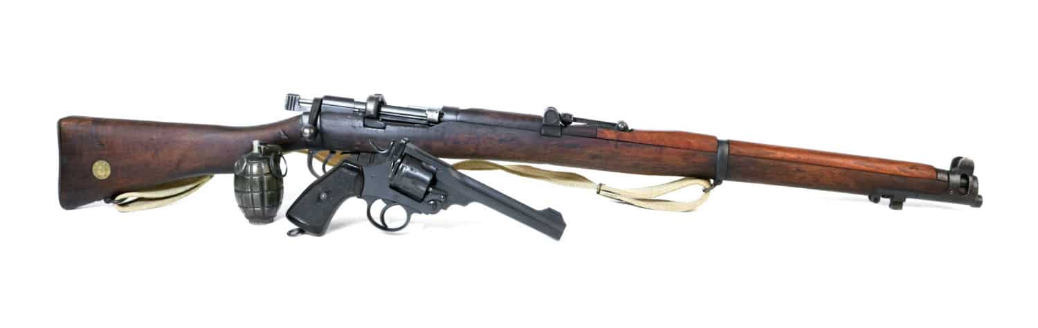 Webley revolver and Enfield rifle