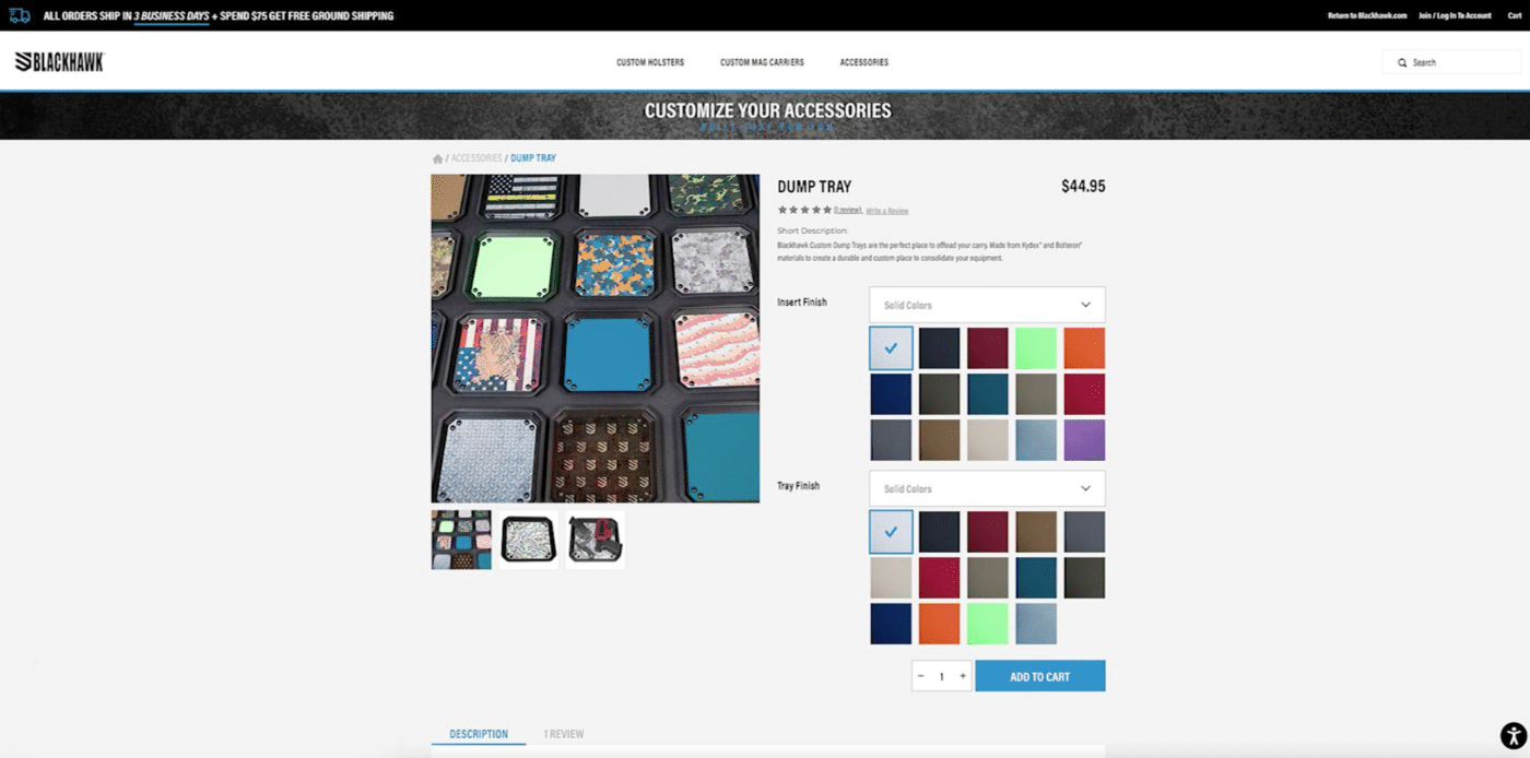 Ordering a custom Blackhawk dump tray