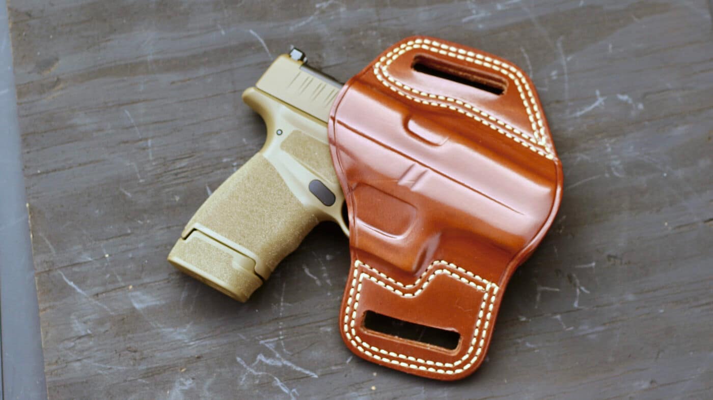 Galco Combat Master leather holster with Hellcat pistol