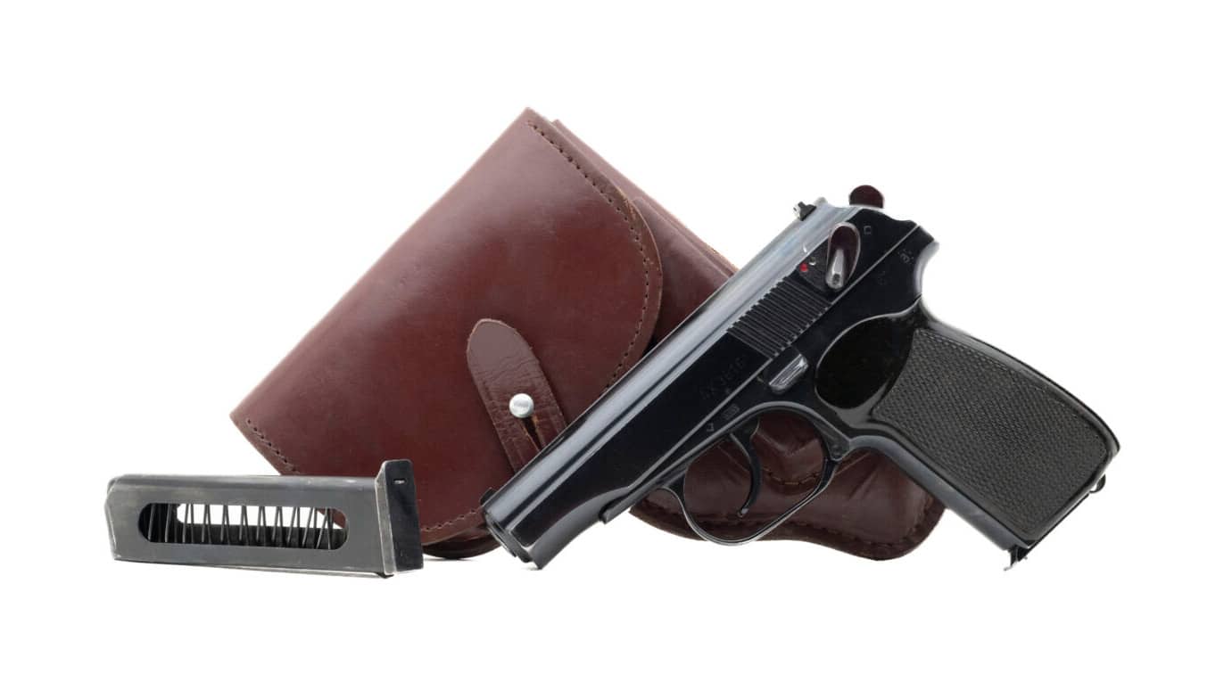 East German Makarov pistol with holster and empty magazine