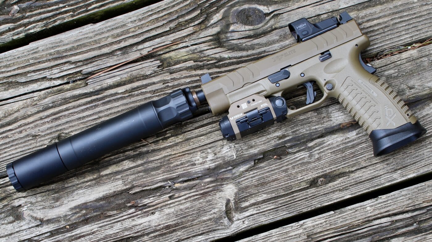 XD-M Elite pistol with suppressor