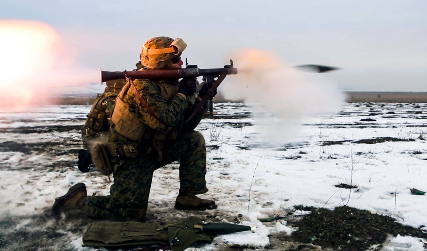 Romanian RPG-7 fired by soldier during training