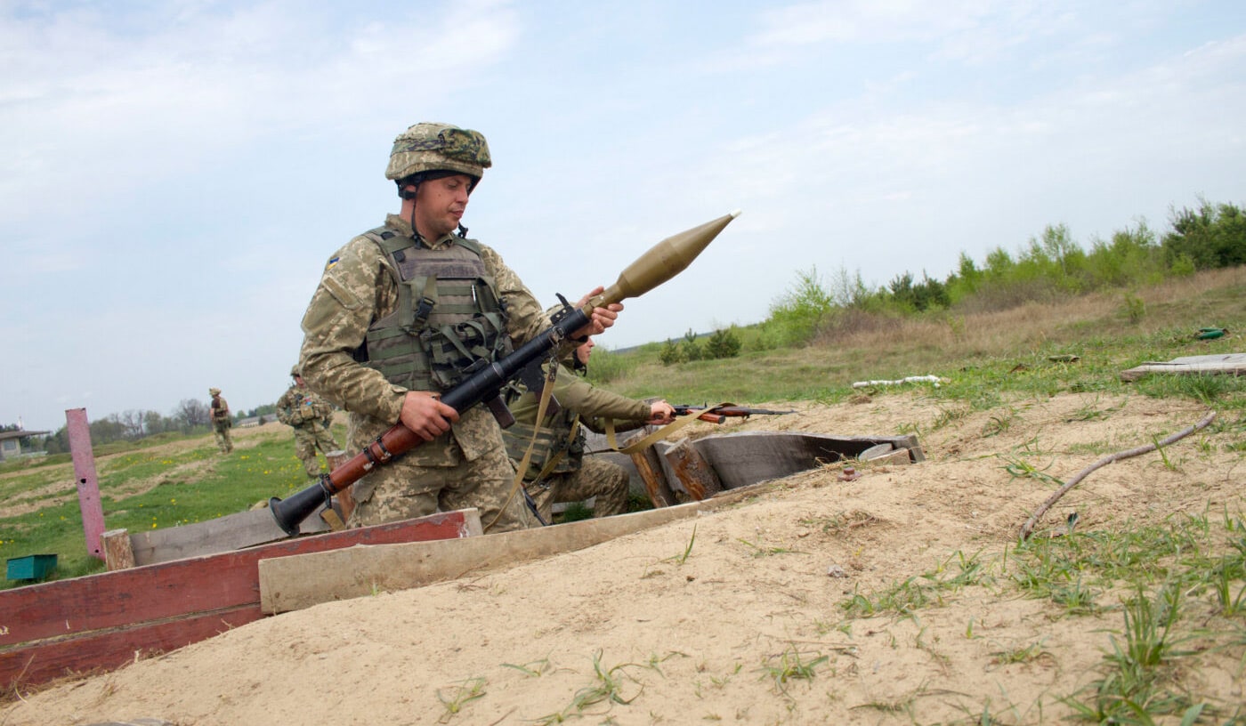 Ukrainian soldier during RPG training