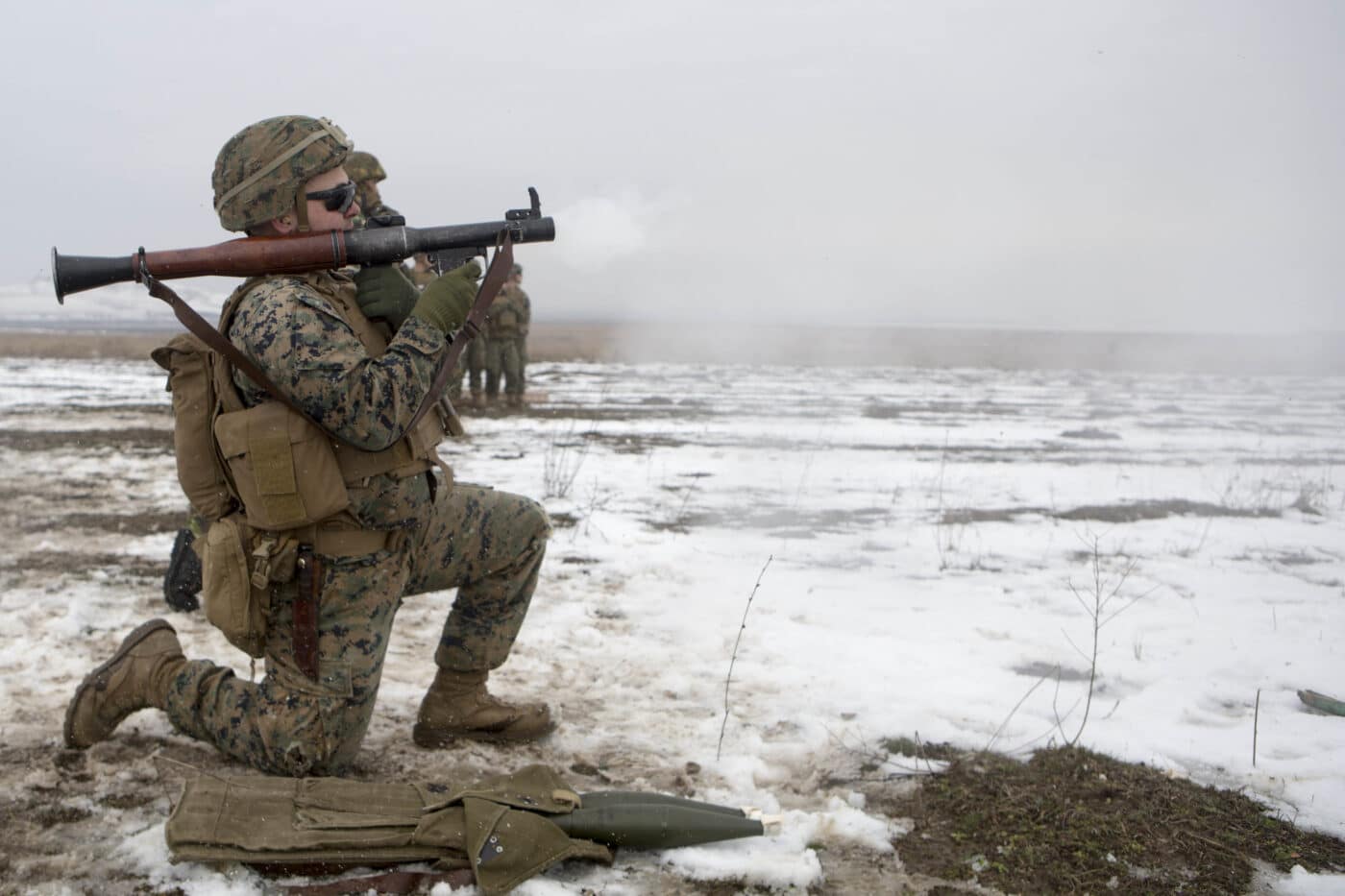 U.S. Marine firing an RPG during training