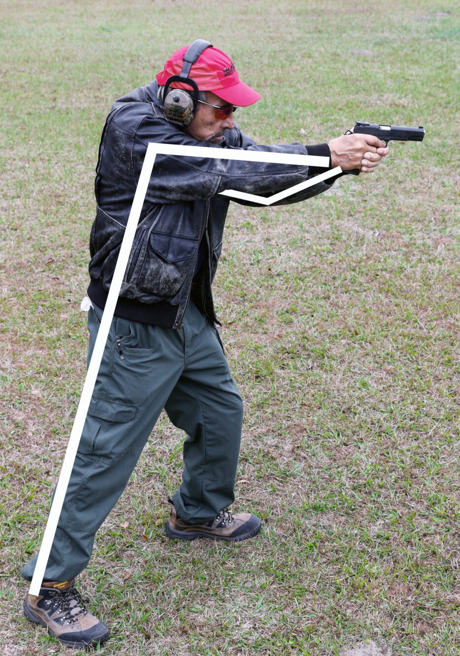 Massad Ayoob showing how to shoot using the Chapman stance