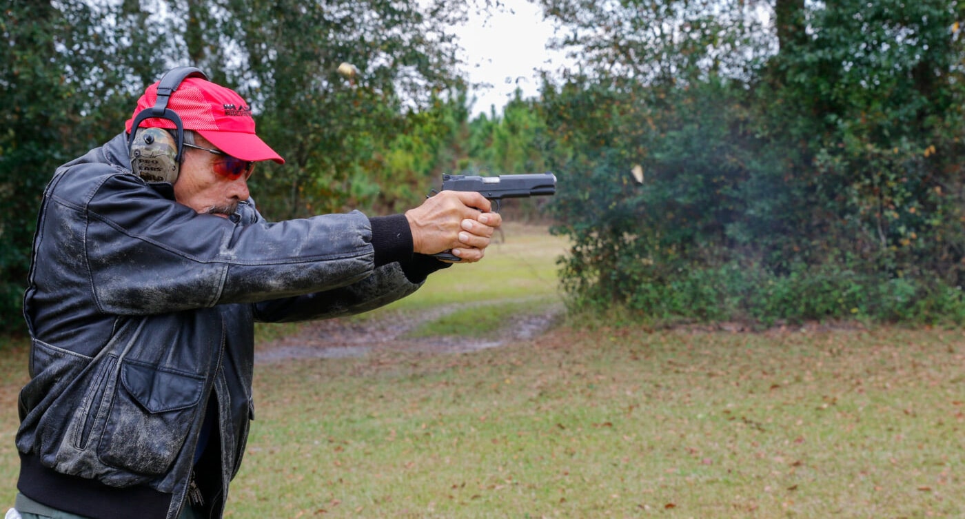 Massad Ayoob correctly shooting from the Modified Weaver stance