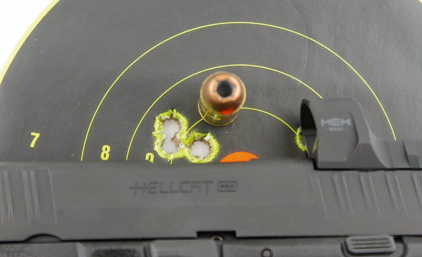 Hellcat Pro accuracy demonstrated by shooting target