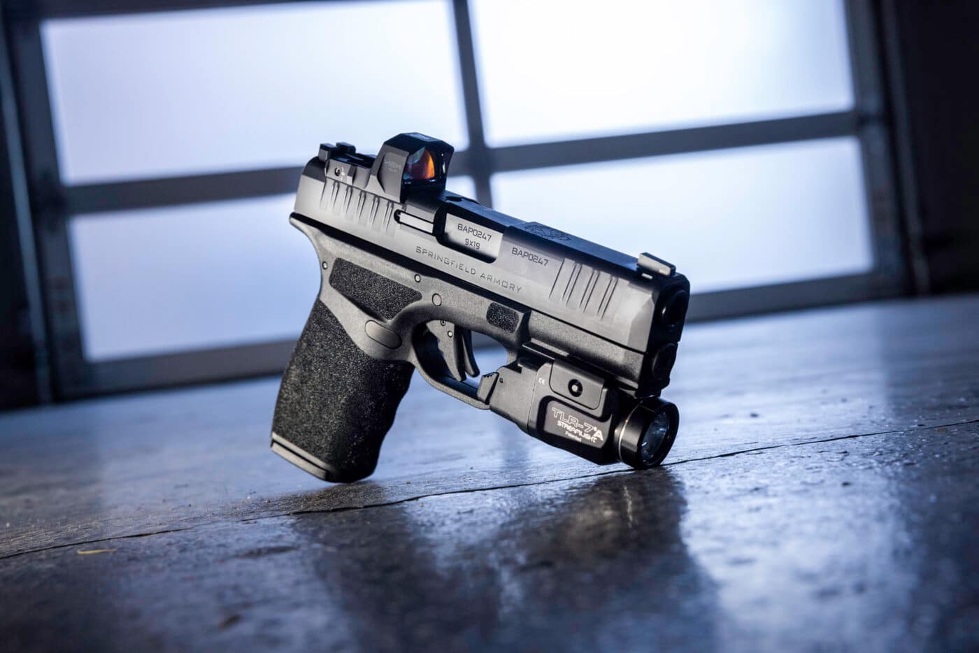 Springfield Armory Hellcat Pro pistol with Streamlight weaponlight