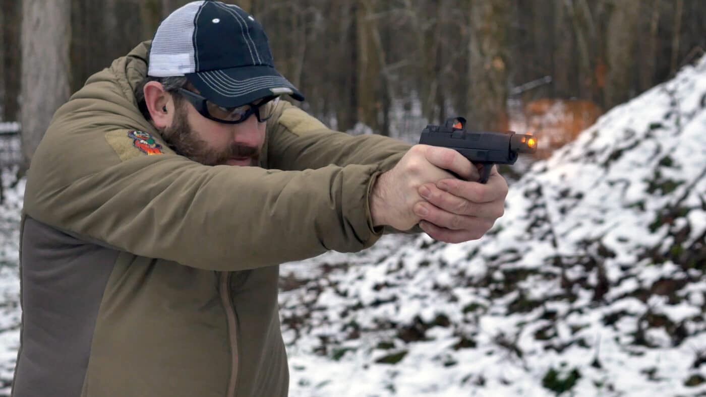 Paul Carlson testing a Hellcat RDP pistol