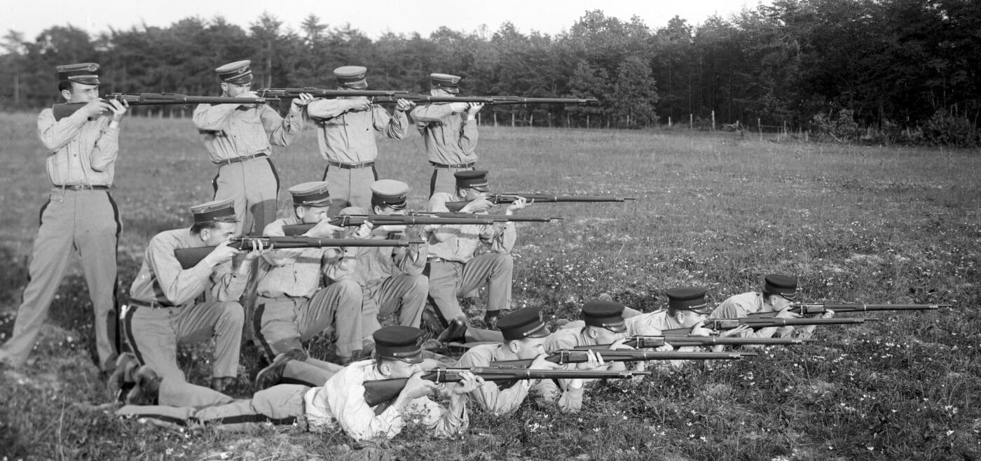 Krag-Jorg rifles being held by Marines during a posed photo