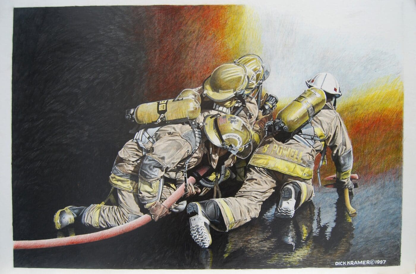 Firefighter art by Dick Kramer