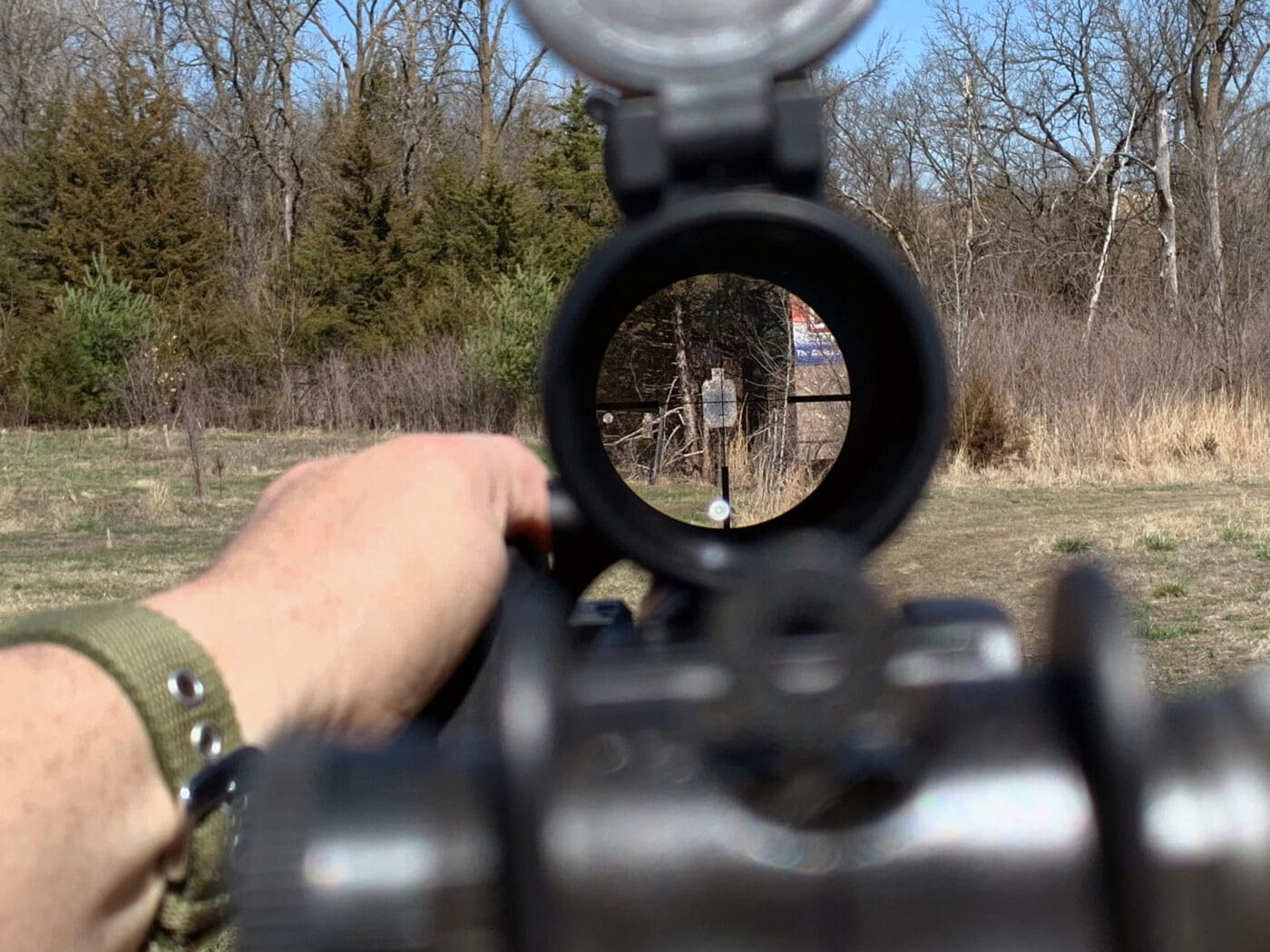 Demonstration of hand placement with Ryker Grip installed on M1A in relation to the scope