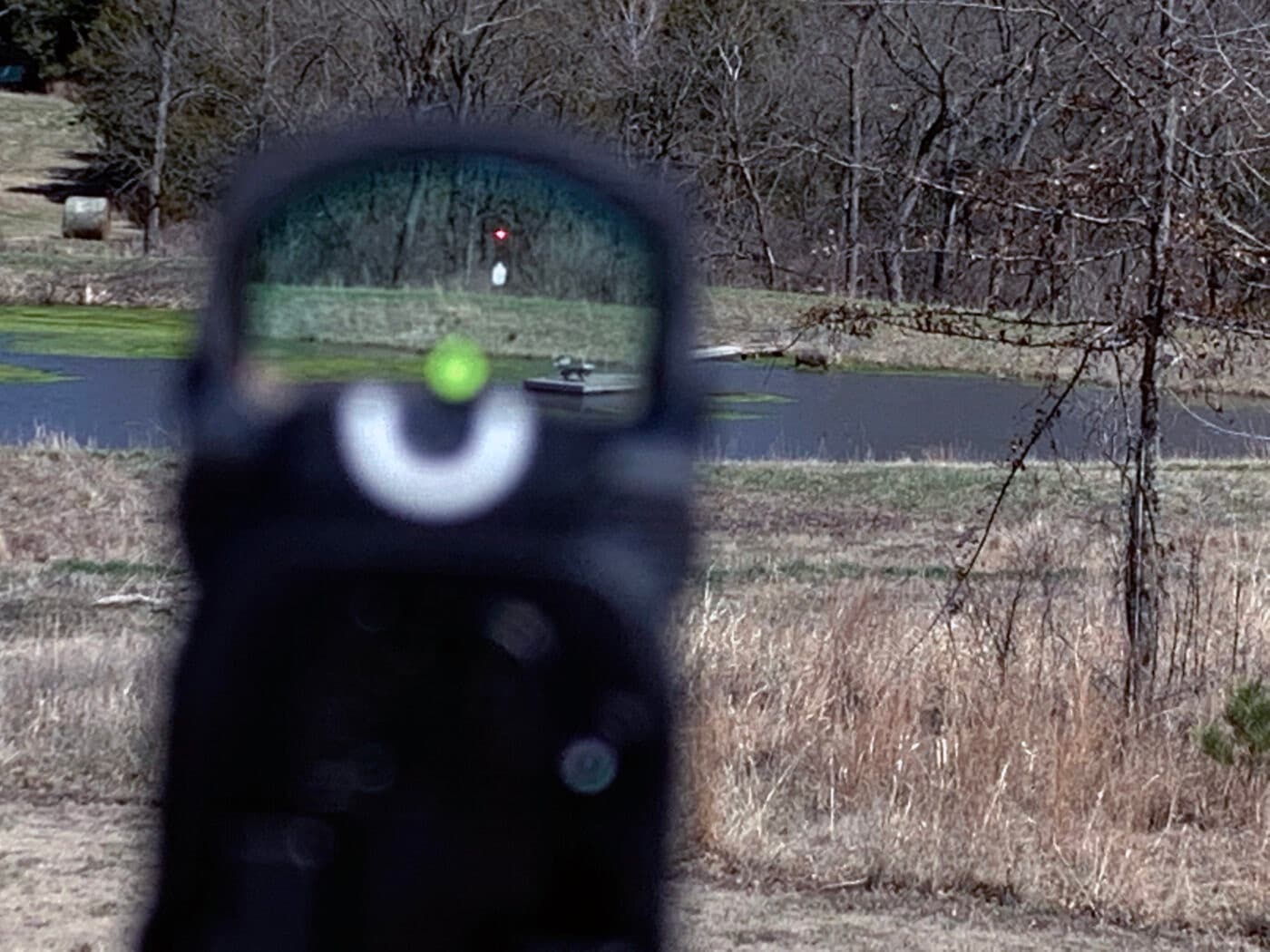 Hellcat pistol sight picture at 200-yard target