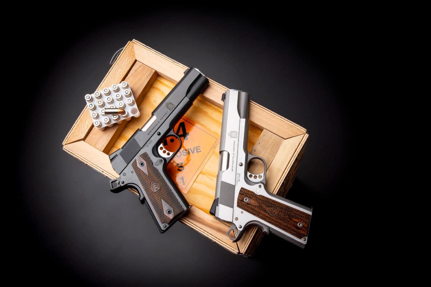 Springfield Armory 9mm Garrison 1911 pistols in blued and stainless finishes