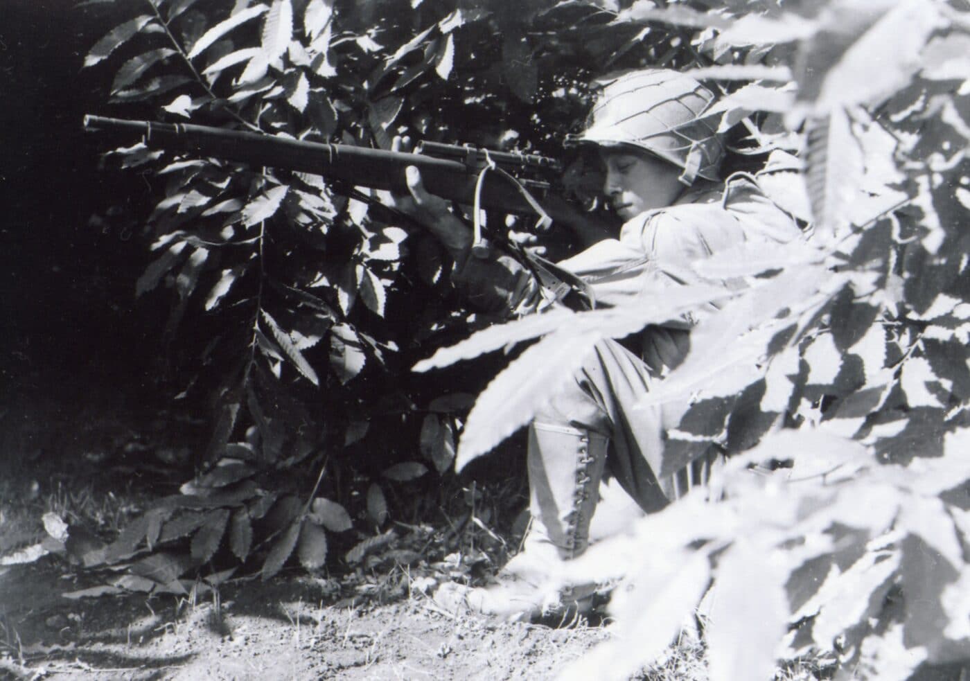 A sniper of the Nisei 442nd Infantry Regiment, in France, late summer 1944