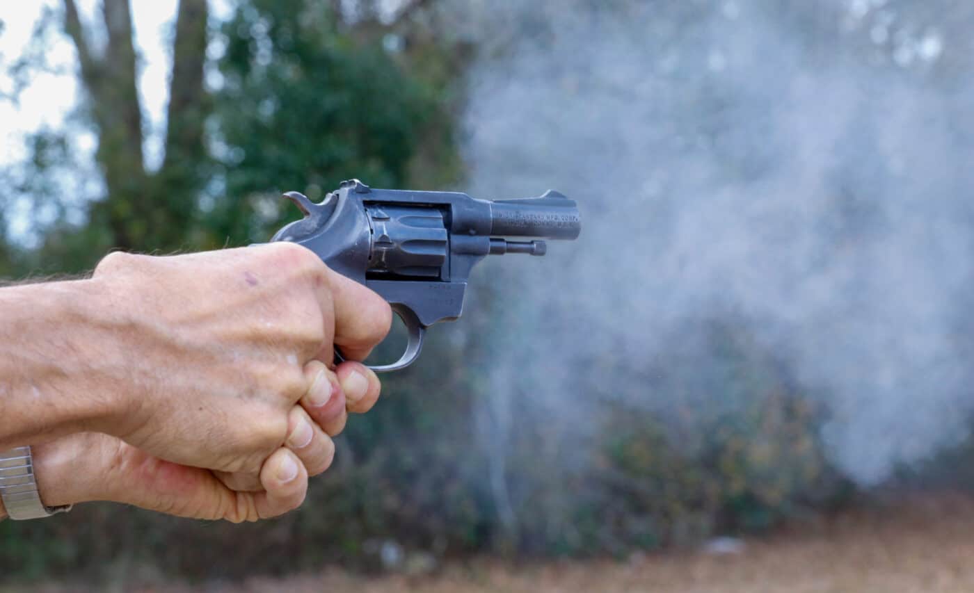 Shooting a revolver at a shooting range