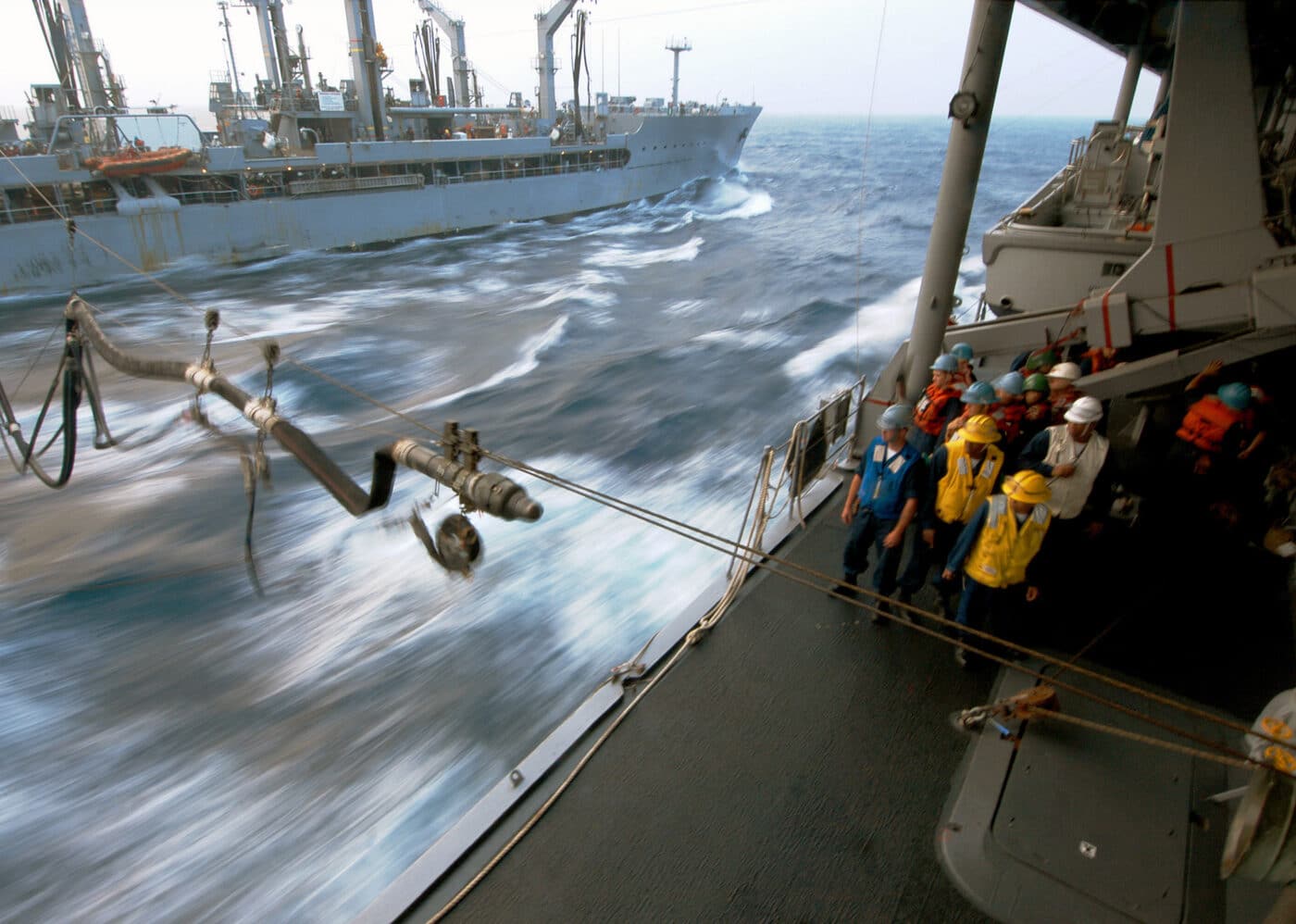 Replenishment line being sent to USS Blue Ridge